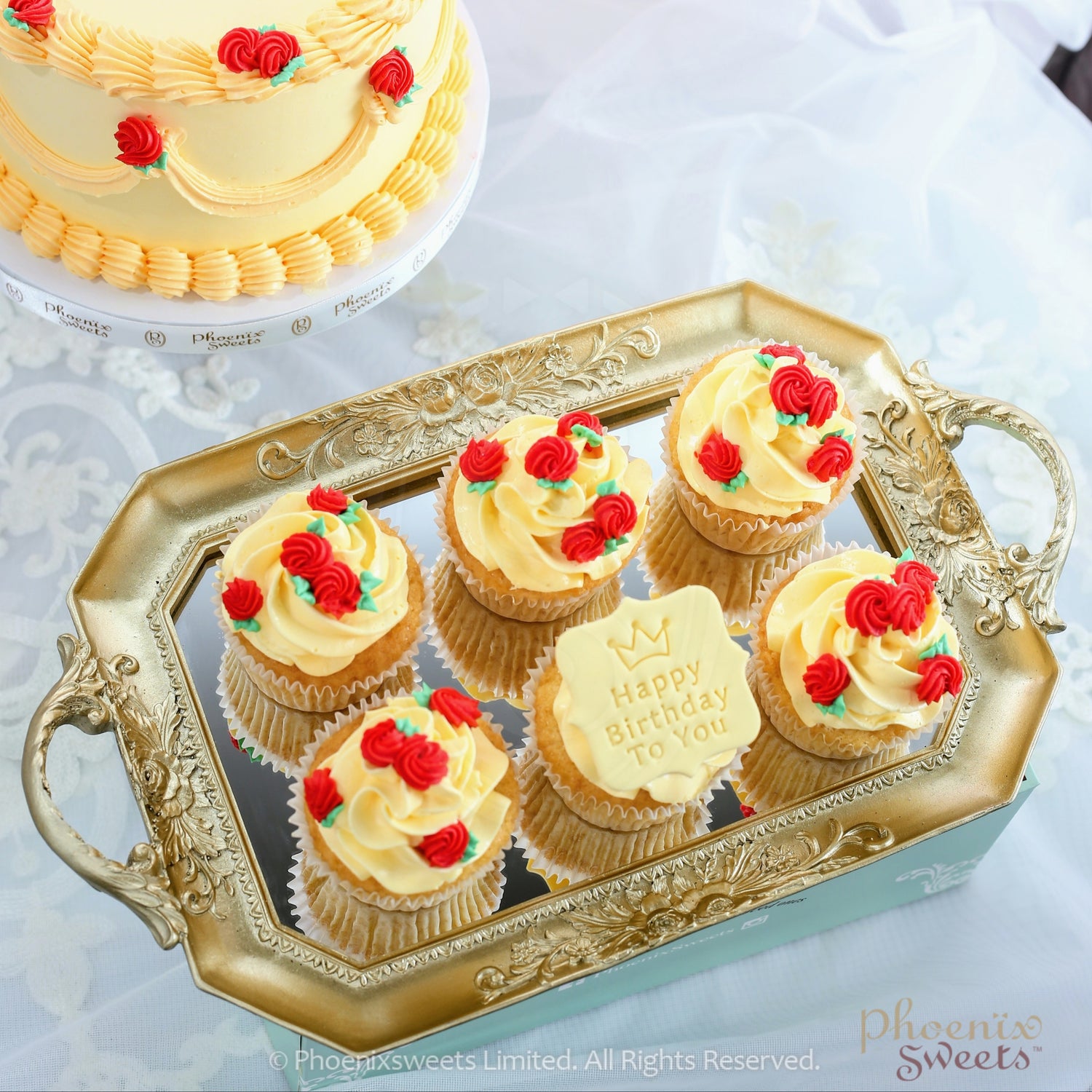 Themed Party Combo - Princess Belle Theme Cake and Cupcake Tower (18pc)