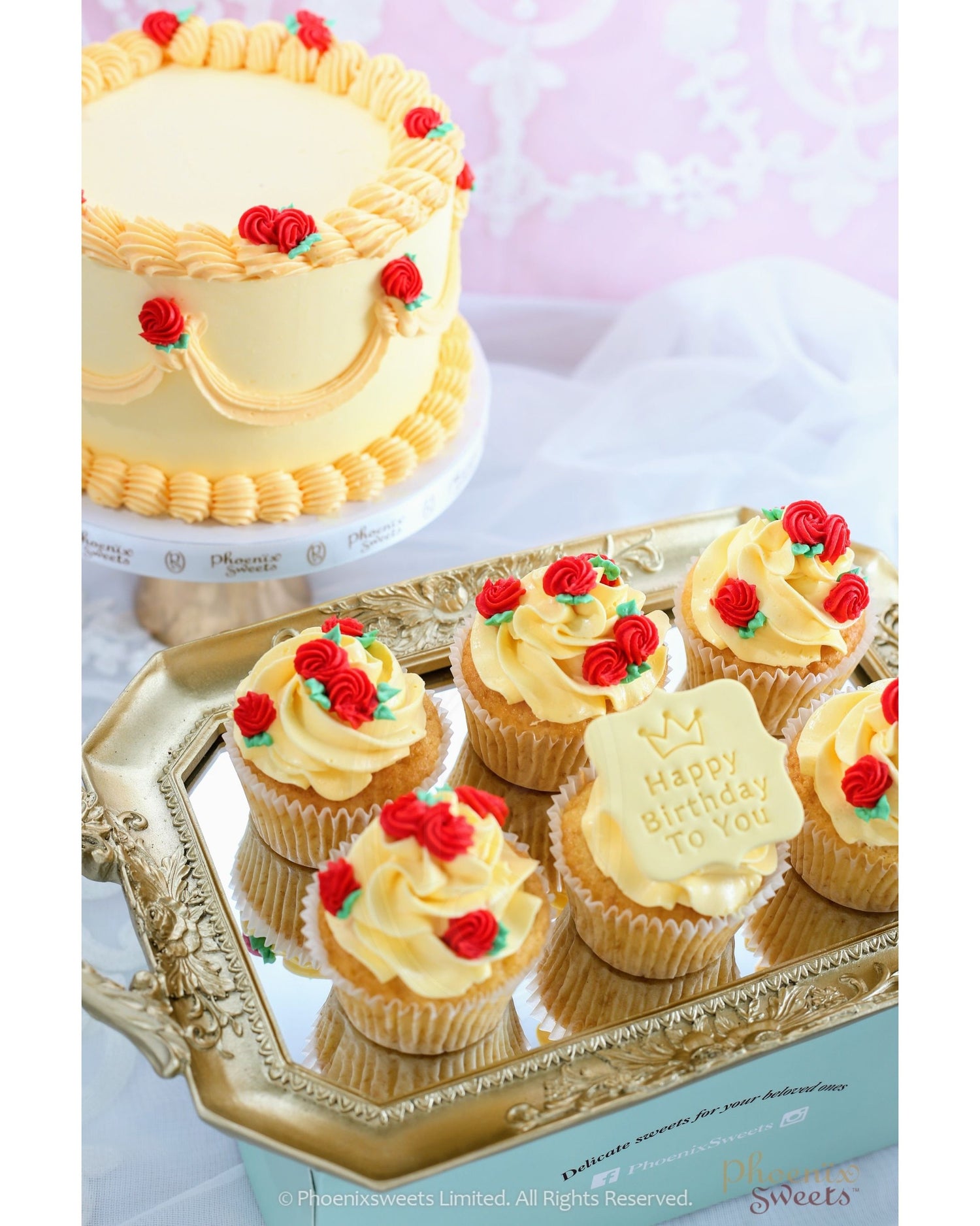 Themed Party Combo - Princess Belle Theme Cake and Cupcake Tower (18pc)