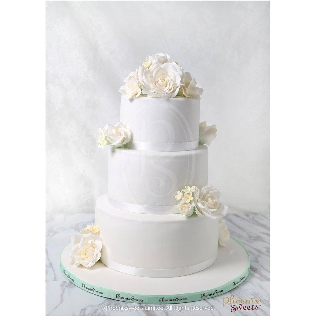 Fondant Cake - White Roses Cake