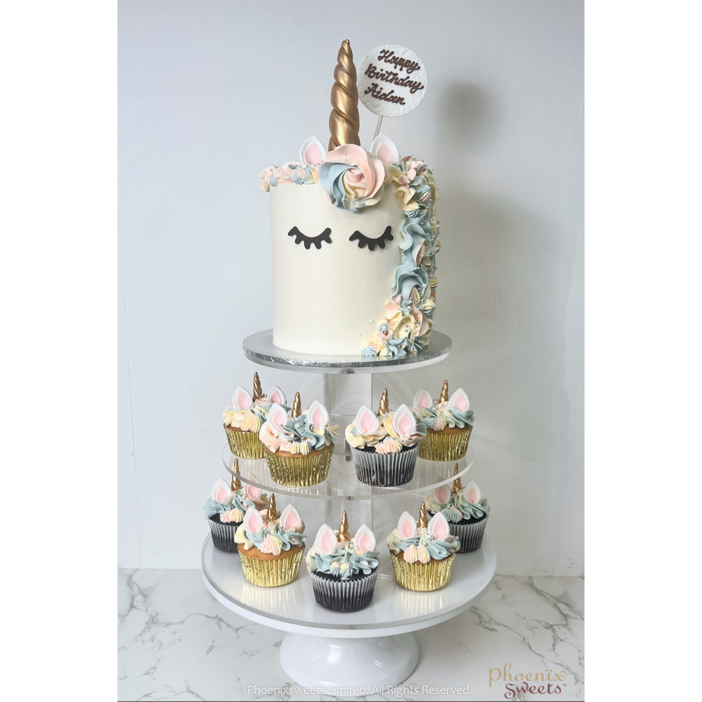 Themed Party Combo - Classic Unicorn Cake, Cupcake Tower and Cookie